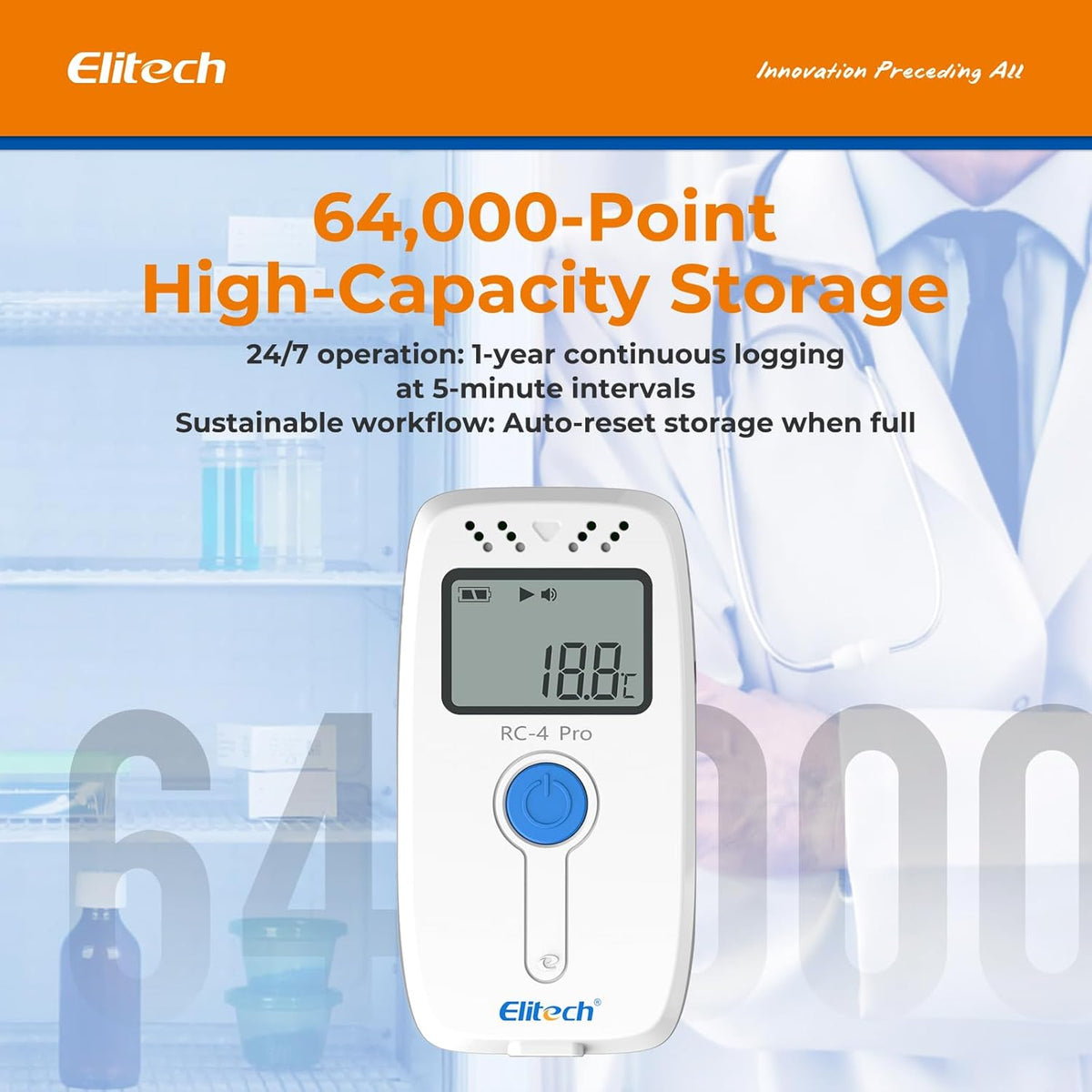Elitech Data logger Temperatuur Data Recorder, Met Externe Temperatuursensor RC-4 10PCS
