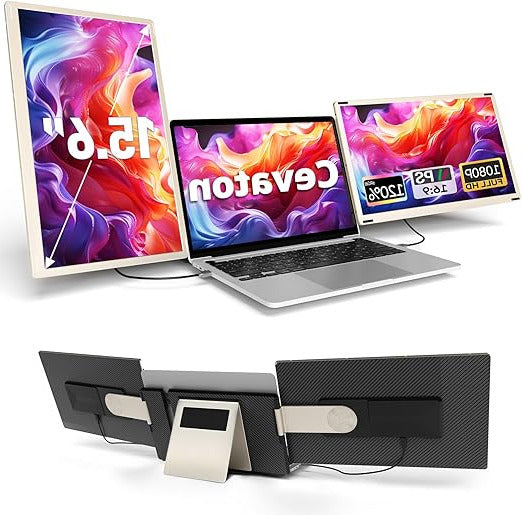 Laptop Monitor – Draagbaar Scherm – Extra Beeldscherm – Portable Display – Laptop Scherm Uitbreider – 15,6 Inch Full HD – IPS Paneel – Plug & Play Triple Monitor