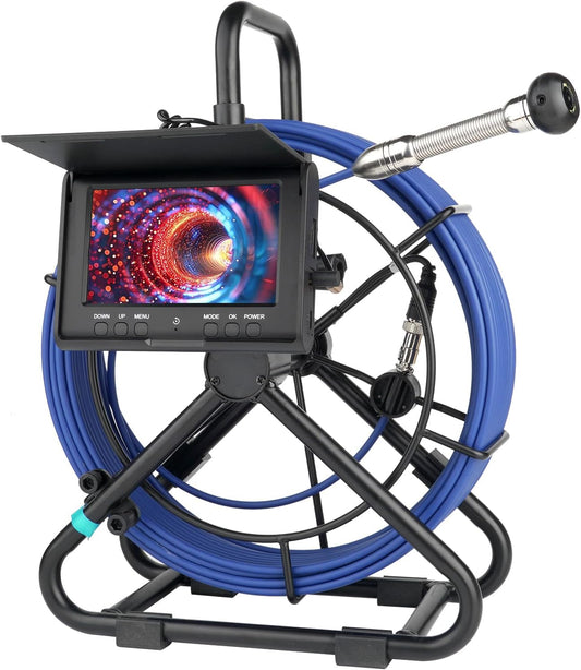 KAOLALI 30M Pijpcamera, 4,3 inch endoscoop met HD 1080P camera, 6 LED-verlichting, IP68 waterdicht, blauw, 32 GB SD-kaart, 5000mAh batterij