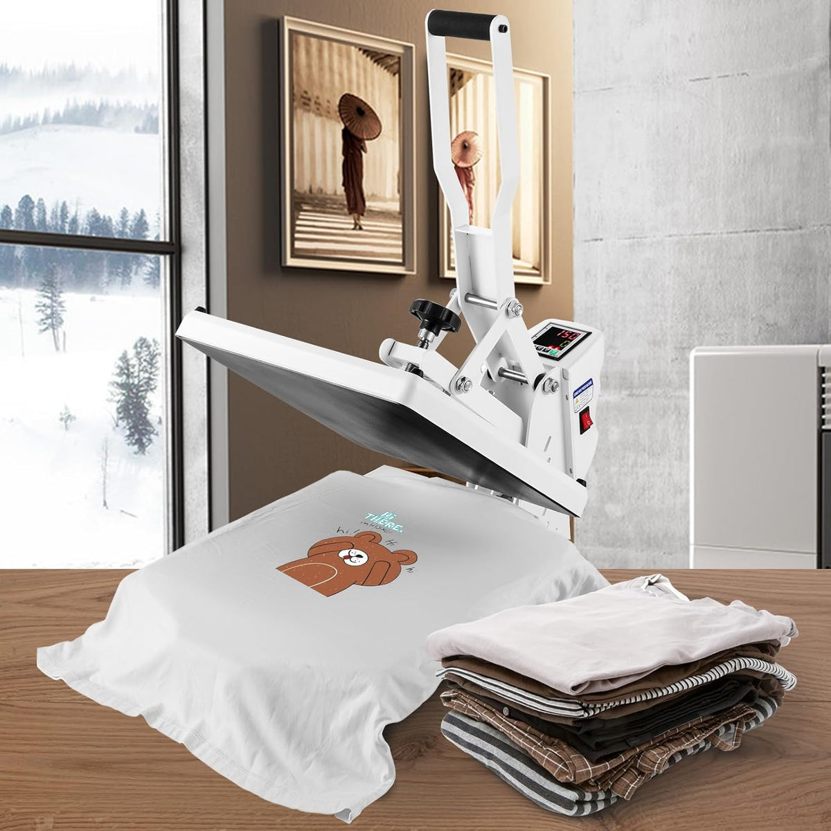 VEVOR Warmtepers, warmtepersmachine voor T-shirts, snel opwarmen, hogedruk-warmtepers 15 x 15, krachtige digitale industriële sublimatieprinter voor warmteoverdracht vinyl