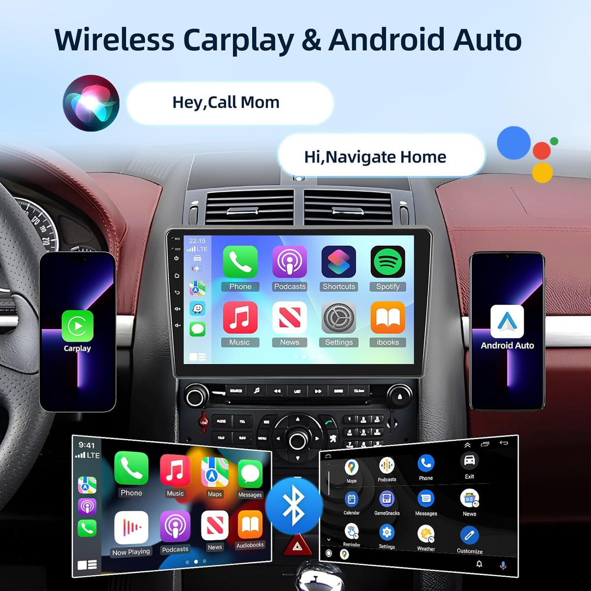 [4G+64G] Android Car Radio for Peugeot 407 2004-2011 with Wireless Carplay & Android Auto, 9 inch IPS Touch Screen Car Stereo with GPS, WiFi, 32EQ, Bluetooth 5.0, FM/RDS Radio