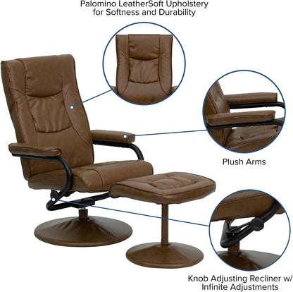 Flash Furniture Hedendaagse fauteuil en Ottomaanse fauteuil met lederen basis, metaal, Palimino, 72,39 x 58,42 x 39,37 cm