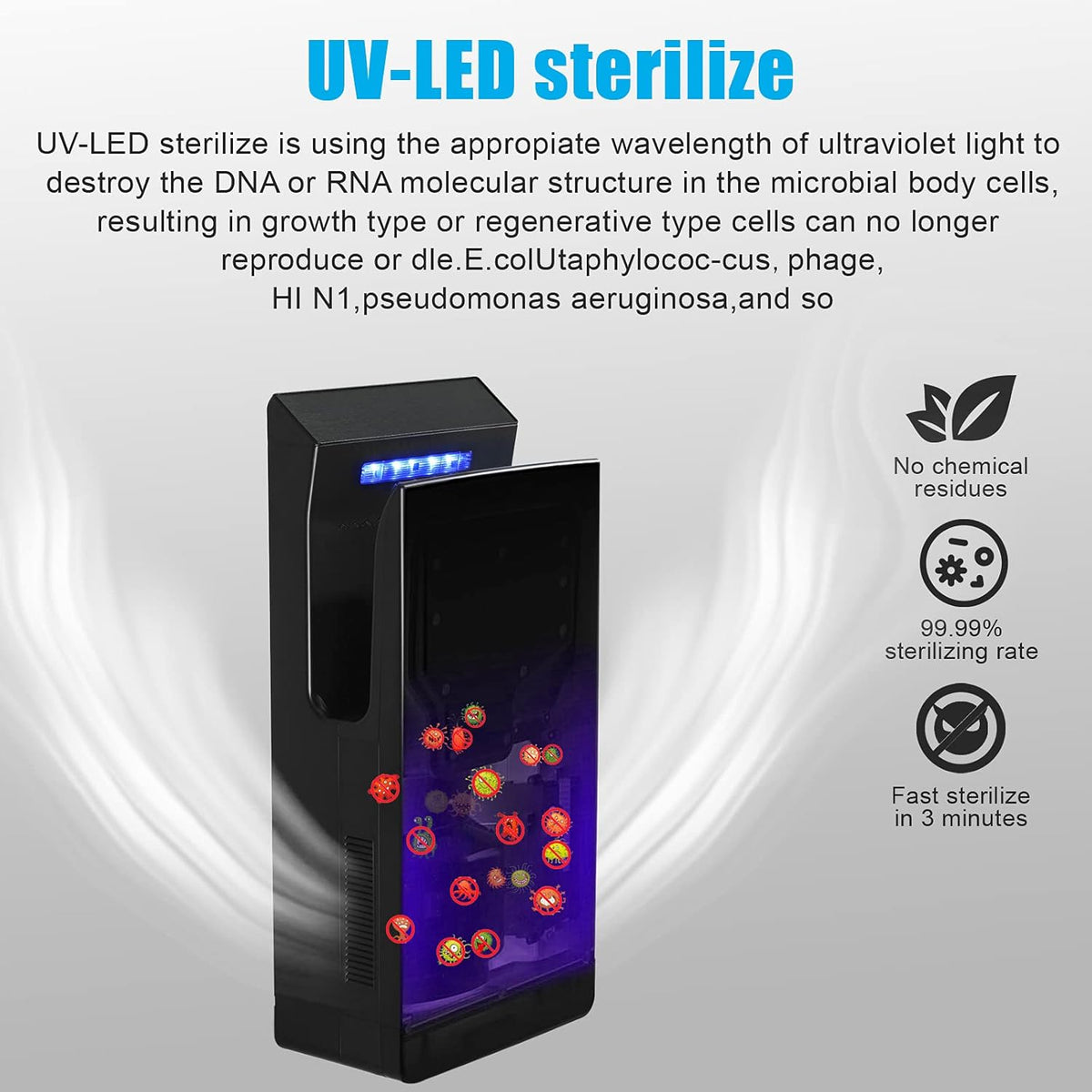 QL Elektrische Handdroger met UV-Sterilisatie en HEPA-Filter,Hoge Snelheid 1350W,Anion Functie,voor Commerciële Toiletten Hygiëne,Matzwart