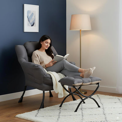 Comfortabele fauteuil met voetenbank, luie stoel met ottoman vrijetijdsaccentstoel, relaxfauteuil met armleuningen en zijvak voor woonkamer, slaapkamer en kleine ruimtes, fauteuil