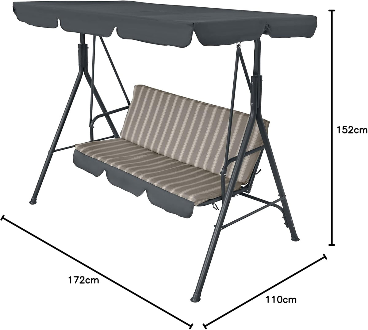 3-Seater Garden Swing Bench with Adjustable Sun Canopy, Tiltable Brown