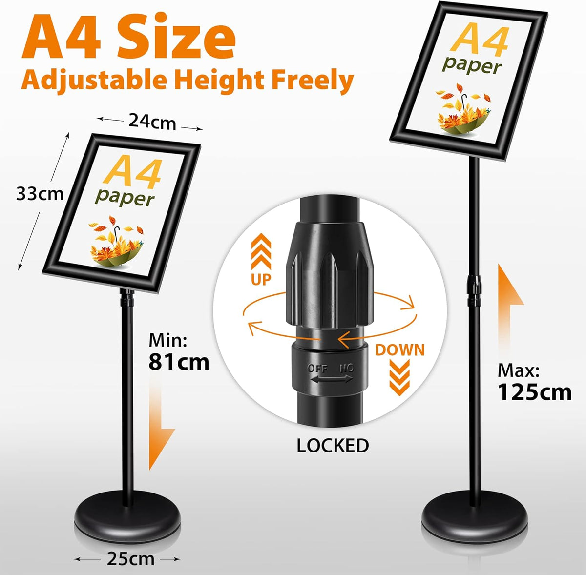 6-pack verstelbare bordhouder A4 aluminium postermenustandaard voor poster, menu, advertenties, verkoop, mededelingen, bewegwijzering (zwart, 6-pack)