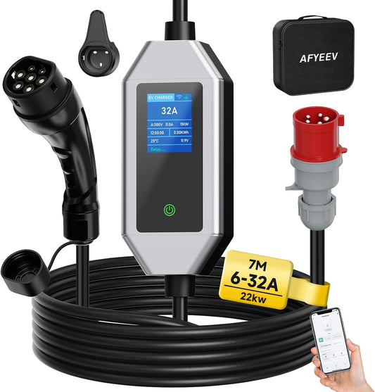 Wallbox 22 KW [3-fasig|7 m|6-32 A] met app en 32A CEE-stekker, mobiele Wallbox laadstation voor thuis