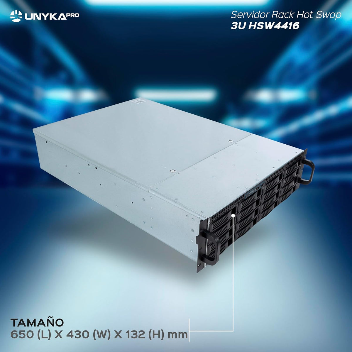 UNYKAch HSW4416 ATX 19" 3U Hot Swap Rack-behuizing (HSW4416 ATX), 16 x 3,5 inch of 2,5 inch schijfbays, 4 x 80 mm ventilatoren, 2 x 60 mm, 1 x USB 2.0, 1 x USB 3.0