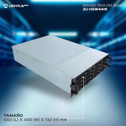 UNYKAch HSW4416 ATX 19" 3U Hot Swap Rack-behuizing (HSW4416 ATX), 16 x 3,5 inch of 2,5 inch schijfbays, 4 x 80 mm ventilatoren, 2 x 60 mm, 1 x USB 2.0, 1 x USB 3.0