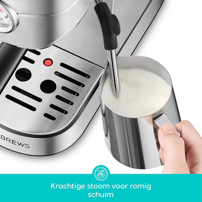 CASABREWS 5418 Espressomachine 20 Bar met Professionele Melkopschuimer voor Thuis Kleine Keuken Huishoudens Latte Cappuccino Espresso Koffiemachine Apparaat Maker,1L Afneembare Waterreservoir,Zilver