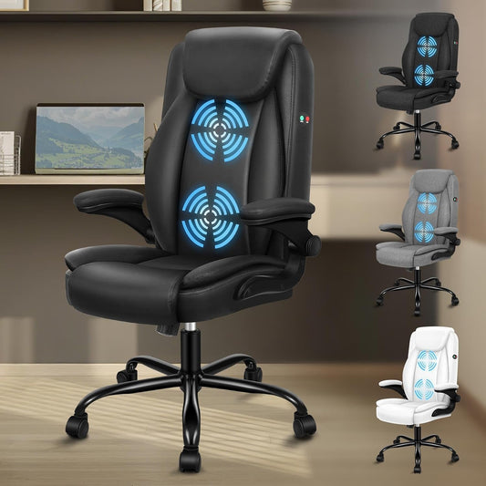 ALFORDSON Massage Bureaustoel, Ergonomische Computerstoel met Armleuning, Kunstleren Bureaustoel, Draagvermogen 150 kg, Rugleuning 90-135°, In Hoogte Verstelbaar, Zwart