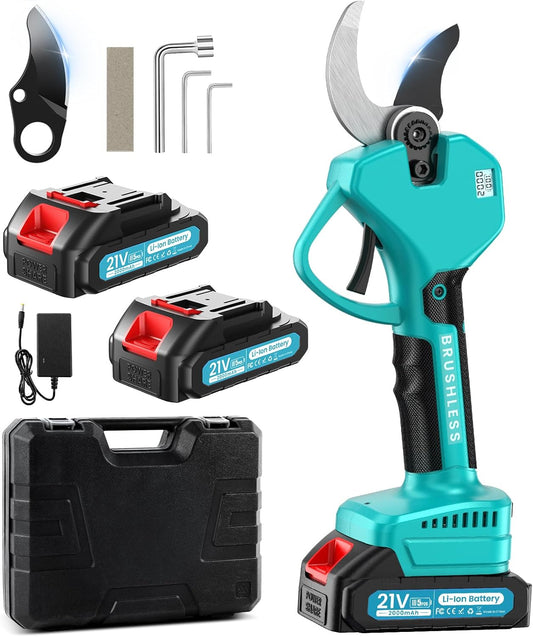 Elektrische Snoeischaar, max. 40-50 mm snijdikte, 21V 2x2 Ah Accu Snoeischaar 6-10 uur Werktijd, 800 W Borstelloze Motor Draagbare Snoeischaren met Display, Voor Boomgaard, Tuin, Boerderij, Park