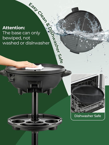 FOHERE Elektrische barbecue, 2-in-1, 2400 W, tafelgrill en voeteneinde, geïntegreerde thermometer, antiaanbaklaag Ø 41 cm, vetschaal, zwart