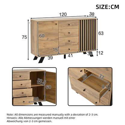 Dressoir – Sideboard – Ladekast – Opbergkast – Commode – Modern Wit – 4 Laden & 2 Deuren – 120x38x75 cm – Zwarte Poten