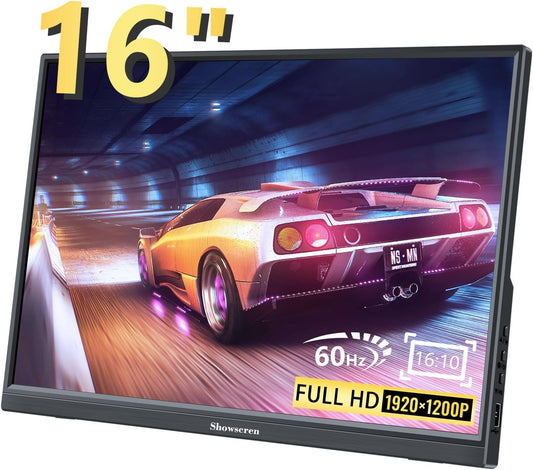 16 Inch Portable Monitor, Full HD Display, 1920 x 1200p, 300cd/Brightness, IPS 60Hz LCD Panel, 100% RGB, Built-in Speaker, Portable HDMI USB C Monitor for PC, Laptop - QUORE