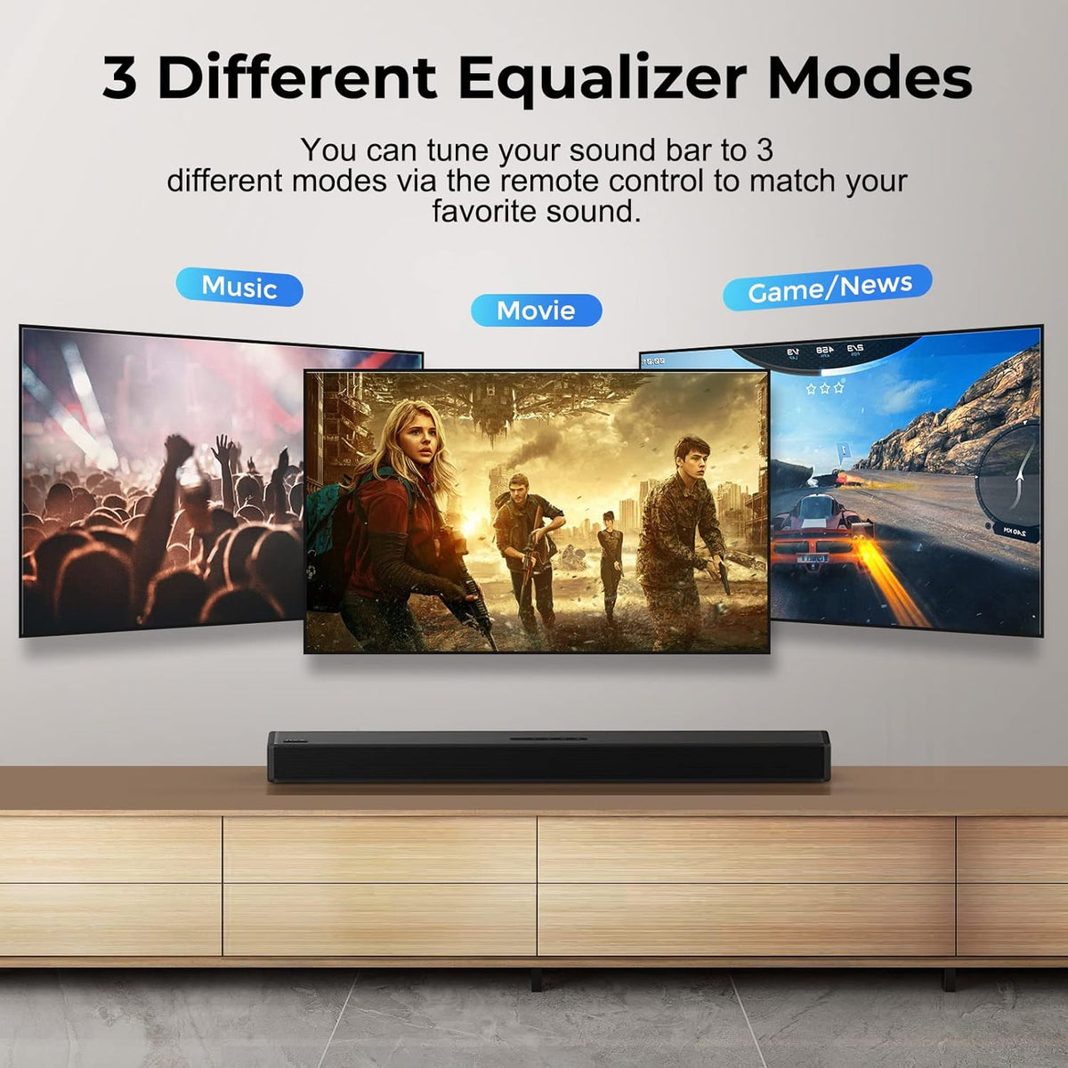 OXS S3 soundbar voor tv, thuisbioscoopaudio met Bluetooth 5.0, dynamische bas, 3D-surround-geluid, dialoogverbetering, AUX/optisch/coaxiaal compatibel, meerdere geluidsmodi, wandmonteerbaar