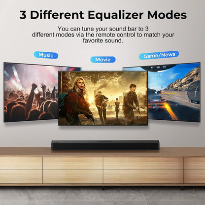 OXS S3 soundbar voor tv, thuisbioscoopaudio met Bluetooth 5.0, dynamische bas, 3D-surround-geluid, dialoogverbetering, AUX/optisch/coaxiaal compatibel, meerdere geluidsmodi, wandmonteerbaar