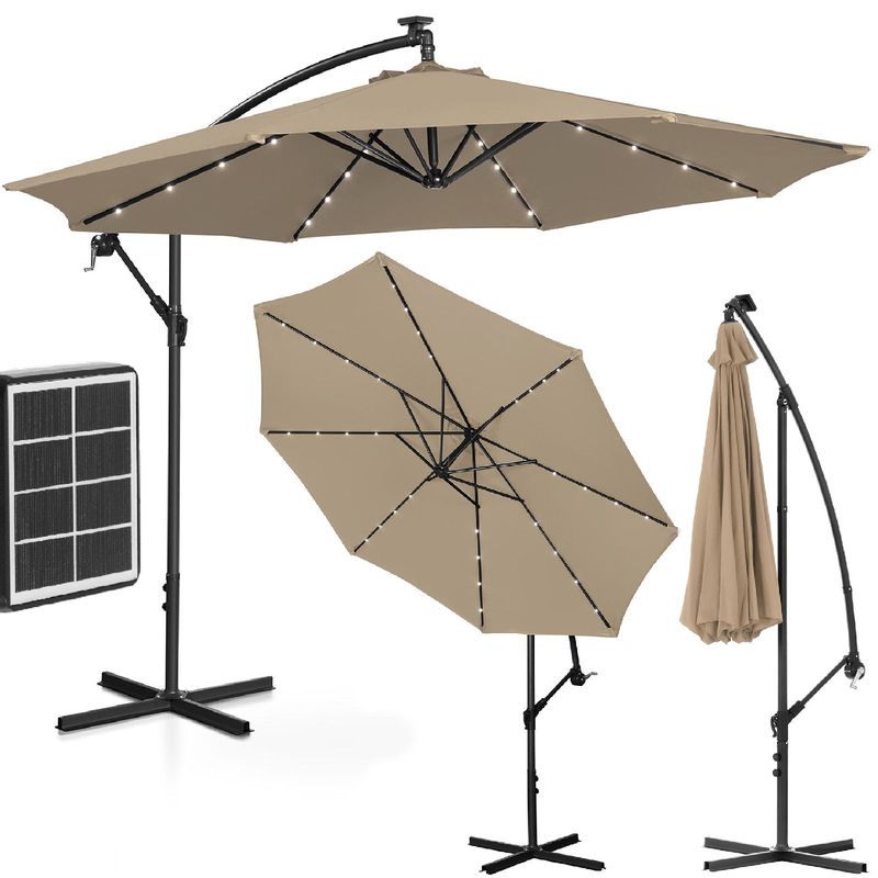 Tuinparasol – Zweefparasol – Stokparasol – Balkonparasol – Strandparasol – Rond – 300 cm – Inklapbaar met LED-verlichting
