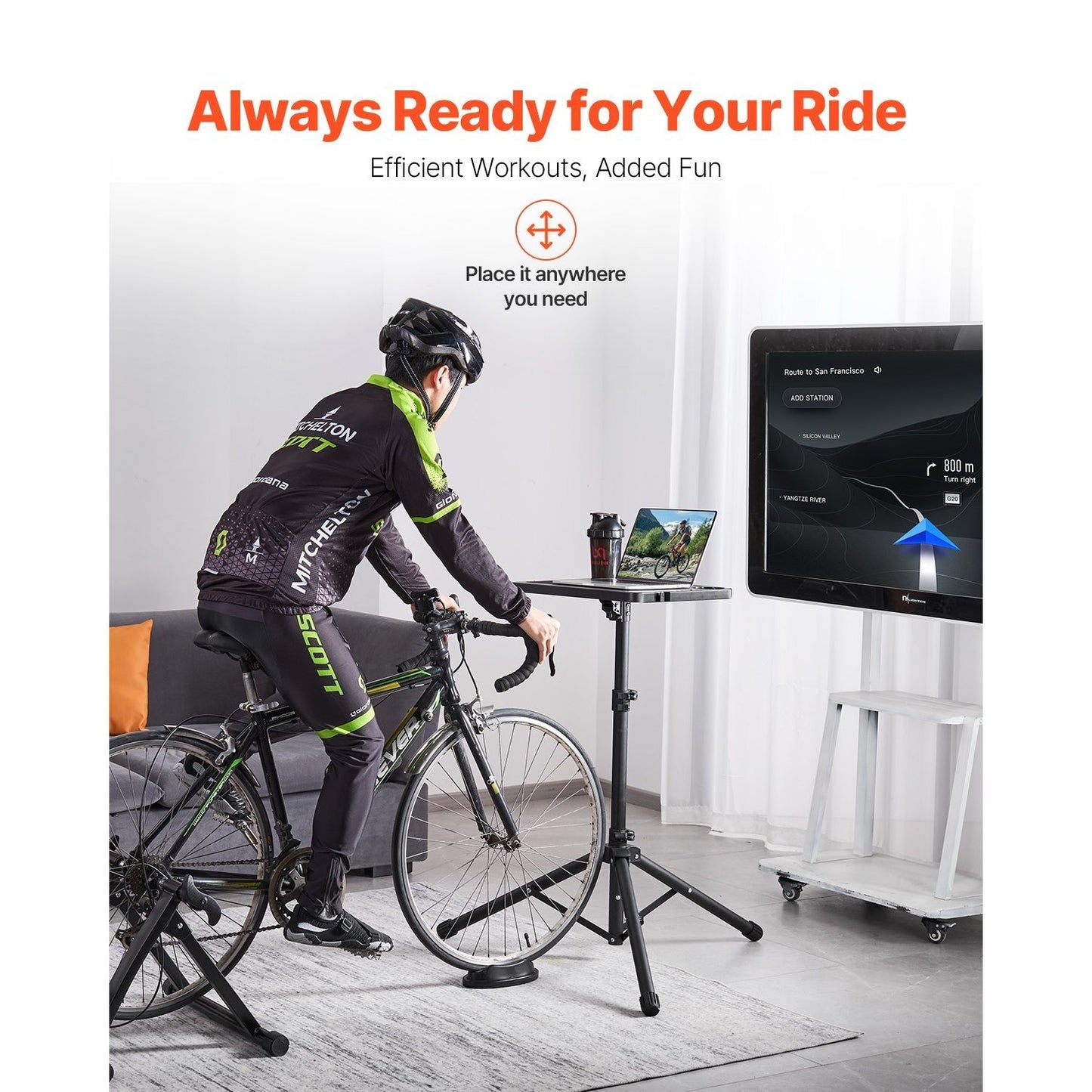 Fietsbureau – Hometrainer Bureau – Loopband Bureau – Sta Bureau – Fitness Bureau – Verstelbaar 86-130 cm – Stevig ABS Werkblad 50 cm