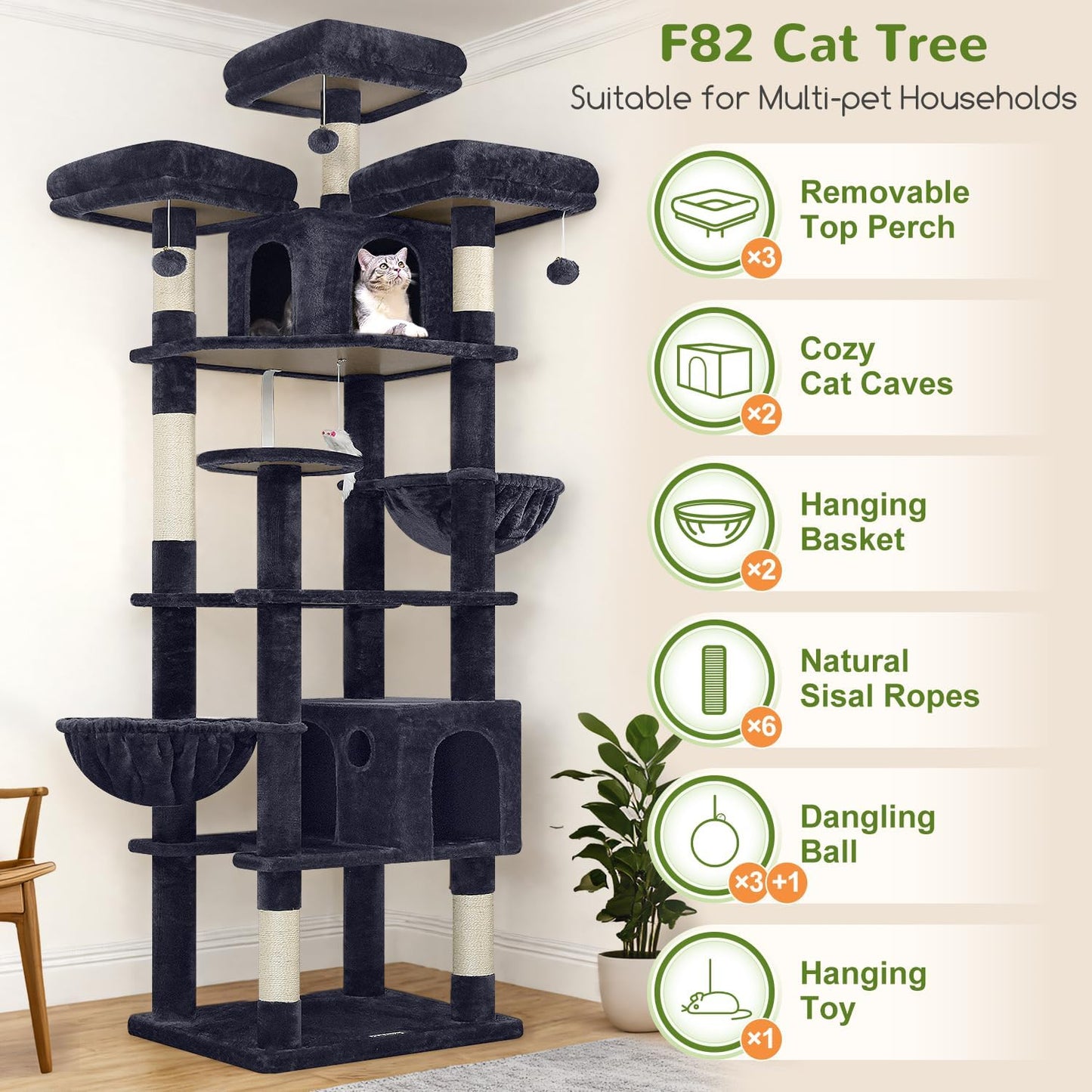 Krabpaal XXL – Kattenboom – Kattentoren – Krabmeubel – Speelmeubel Kat – 209 cm Hoog – Stevige Stabiele Constructie