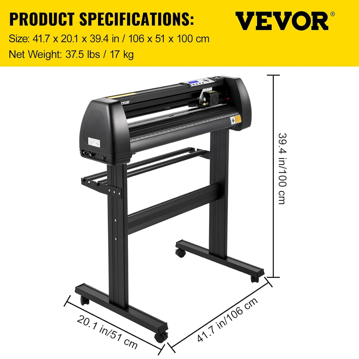 VEVOR Vinyl snijplotter 870 mm, led-snijplotter, nauwkeurige handmatige positionering, software ondersteunt MAC- en Windows-systemen, instelbare kracht en snelheid, voor het maken van etiketten