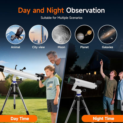 Svbony SV520 Telescoop voor Volwassenen, 90 mm Diafragma 800 mm Brandpuntsafstand, Allemaal metaal Telescoopset voor Astronomie met Altazimuth Montering, Draadloze Controller, voor Visuele Observatie