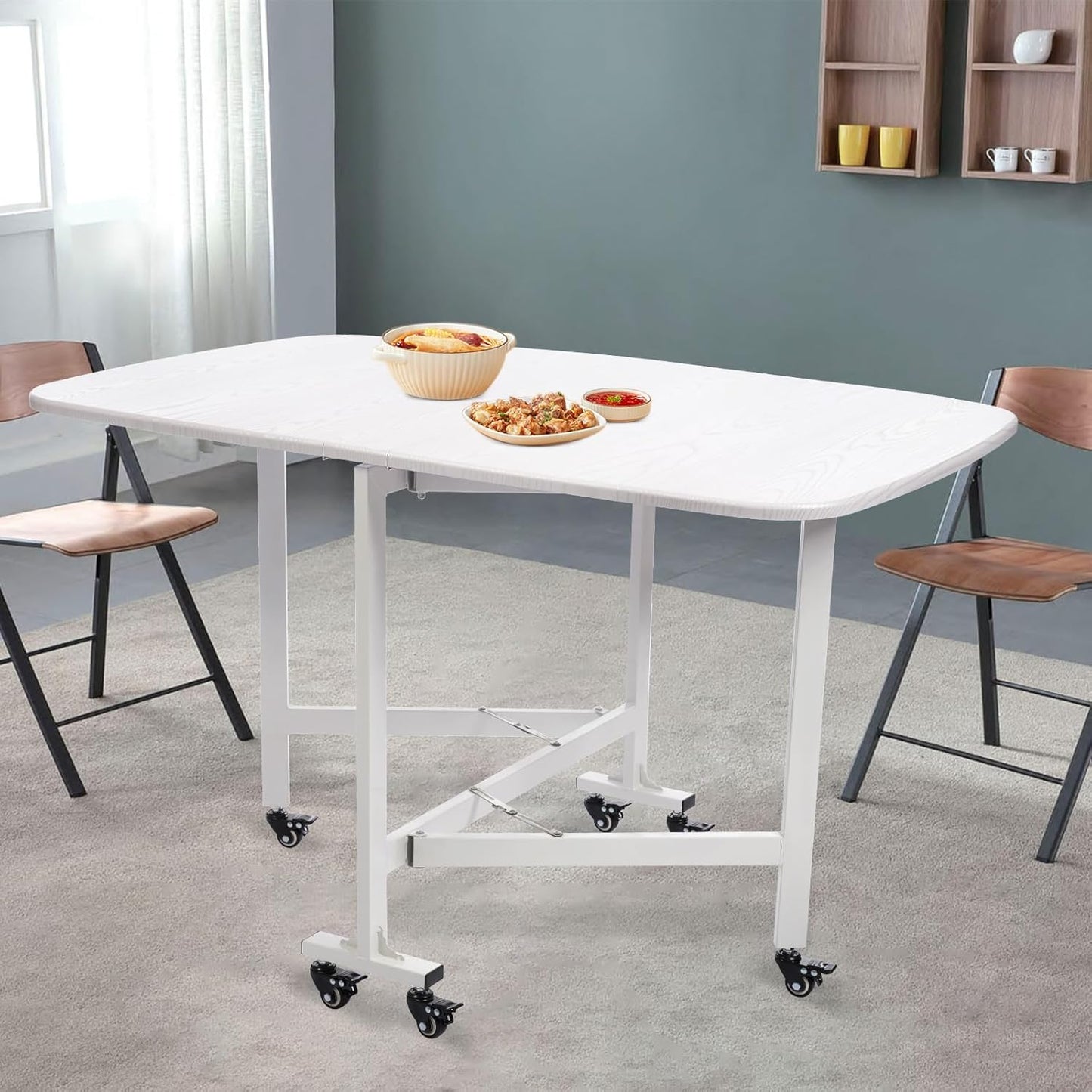 Klaptafel – Vouwtafel – Campingtafel – Inklapbare Tafel – Tuintafel – Wit – 120x80x75 cm – 6 Universele Wielen Met Rem