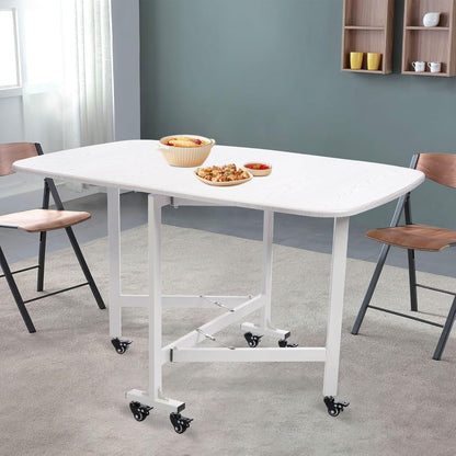 Klaptafel – Vouwtafel – Campingtafel – Inklapbare Tafel – Tuintafel – Wit – 120x80x75 cm – 6 Universele Wielen Met Rem