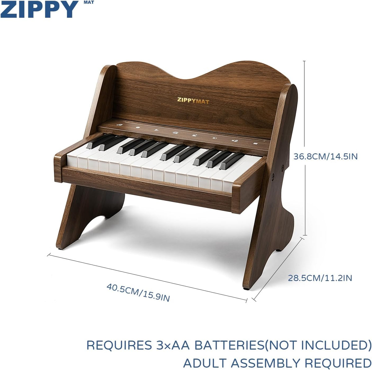 Kinderpiano met 25 toetsen – Mini Piano – Speelgoed Piano – Pianotoetsenbord – Muziek Speelgoed – Walnootkleur – Aanraakgevoelig Bedieningspaneel – Instelbaar Volume