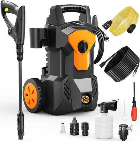 Hogedrukreiniger, koud water, voor buiten, huis en auto, debiet 420 l/u, stroomverbruik 1600 W