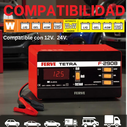 Oplader voor loodaccu’s – Batterijlader – Acculader – Loodzuur Acculader – 12V 24V Lader – Voor 24-95 Ah Accu’s – Digitale Voltmeter – Robuuste Metalen Behuizing