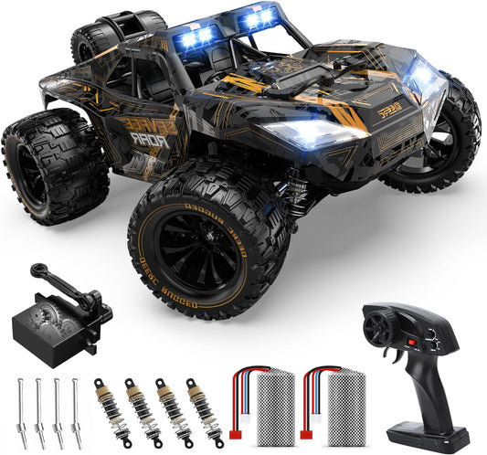 DEERC 1:14 Fast Remote Control Car, 40km/h High Speed RC Truck with LED Headlight for Boys, Offroad 2.4GHz 4x4 RC Off-Road Car, Monster Truck Toy, 2 Batteries - QUORE