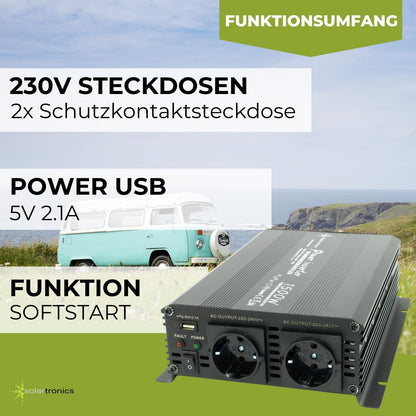Spanningsomvormer 24 V 1500 3000 Watt 230 V - omvormer voor de mobiele aansluiting van huishoudelijke apparaten ..