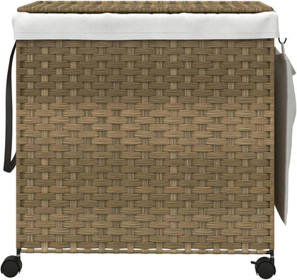 Gecheer Laundry Basket with Wheels, 60 x 35 x 60.5 cm, Rattan, Laundry Basket, Laundry Basket, Laundry Basket for Baby Clothing, Bed Linen, Shoes 372039 - QUORE
