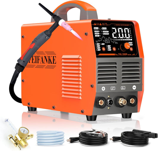 WIG IGBT Lasapparaat, AC/DC, 230 V, 200 A, inverter-lasapparaat, IGBT puls aluminium lasapparaat, 7-in-1 elektroden lasapparaat met digitaal led-display en WP26 WIG-brander, roestvrij staal, aluminium
