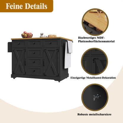 Multifunctionele Keukentrolley – Serveerwagen – Werkbank – Buffetwagen – Opbergmeubel – Zwart Met Metalen Details – Klapsysteem Tot 70 Cm – Mobiel Met Wieltjes