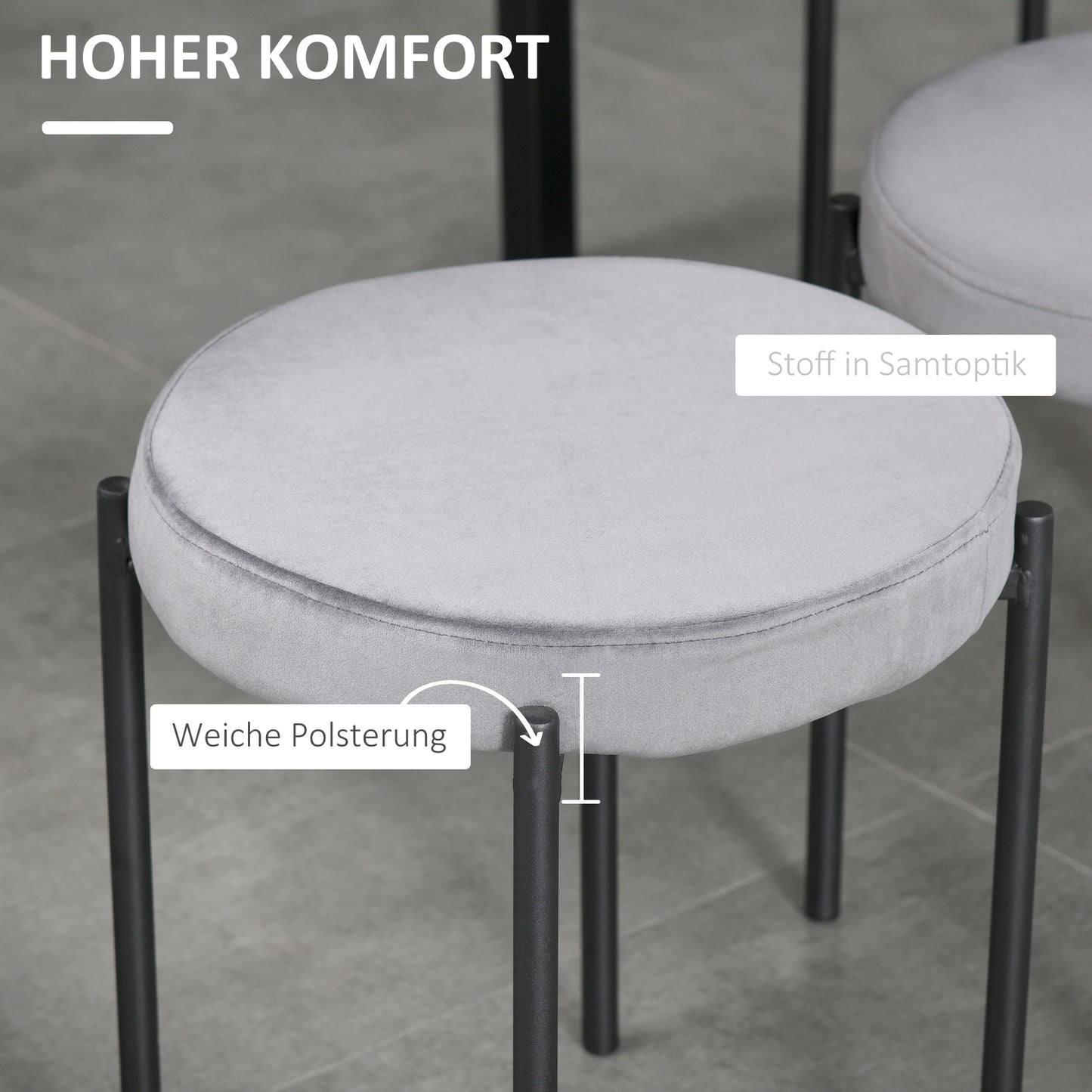 Barkrukken – Krukken – Stapelbare Stoelen – Keukenkrukken – Velours Stoelen – Set Van 4 Donkergrijs – Stapelbaar & Stevig Metalen Frame – Zachte Velours Bekleding