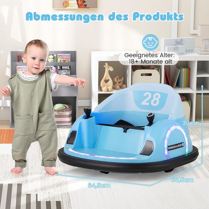 FANTASK Autoscooter voor kinderen, elektrische bumper auto met knipperende ledlampen, afstandsbediening, muziek en 360 graden rotatie, kinderstep voor kinderen vanaf 18 maanden, blauw
