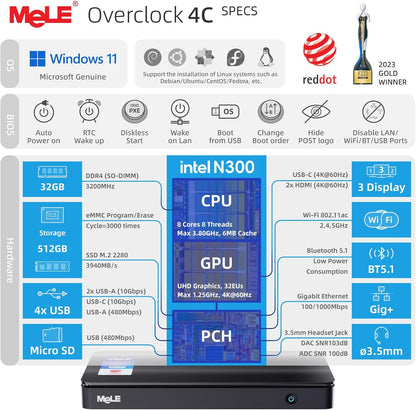 Mini PC – Mini Desktop – Compacte PC – Kleine Computer – Krachtige Mini PC – 12e Gen Processor 8 Cores – 32GB RAM 512GB SSD Uitbreidbaar
