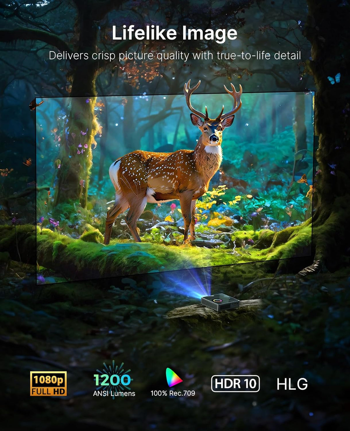 NexiGo Nova Mini, Draagbare Laserprojector, Google TV met Netflix, 1080p FHD, 1200 Lumen, 15000:1 Contrast met SAE, 3D, Automatische Setup, 150" Beeldscherm, 8W Dolby Audio