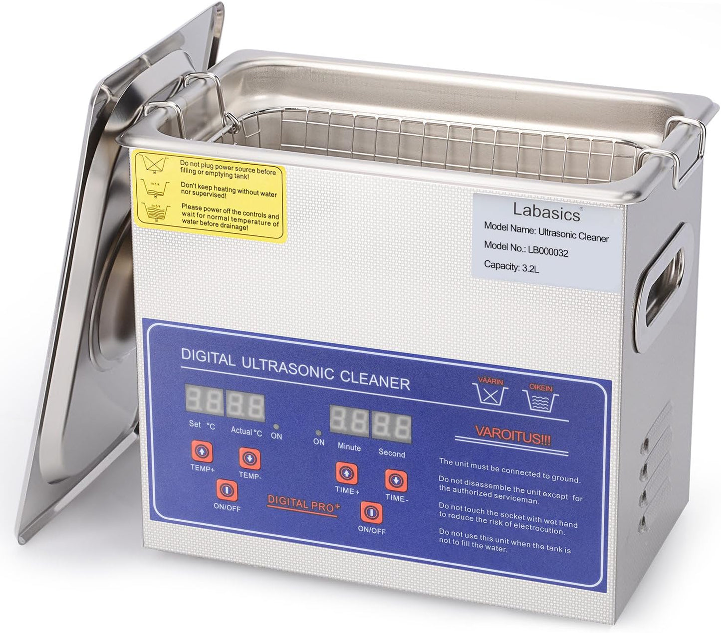 Labasics Ultrasoon Reiniger, Professionele All-purpose RVS Ultrasoon Reiniger met Digitale Display Timer en Warmteregeling voor Laboratorium 220V, 3.2 L