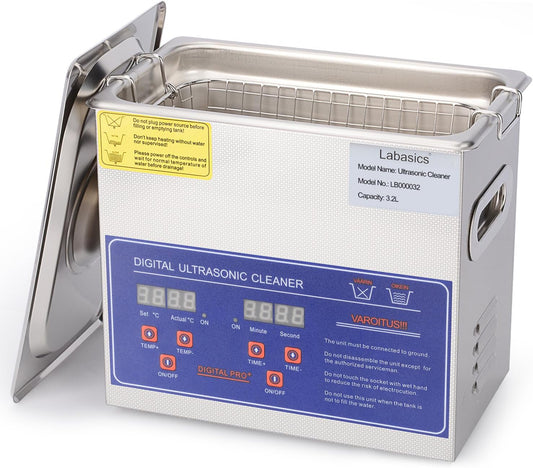 Labasics Ultrasoon Reiniger, Professionele All-purpose RVS Ultrasoon Reiniger met Digitale Display Timer en Warmteregeling voor Laboratorium 220V, 3.2 L