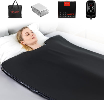 Infrared Sauna Blanket, Portable Sauna Blanket for Detoxification, Personal Sauna for Home Relaxation, 1-60 Minute Timer, 35-150 Degree Fahrenheit Temp Range, 6ftx2ft, Polyurethane Leather - QUORE