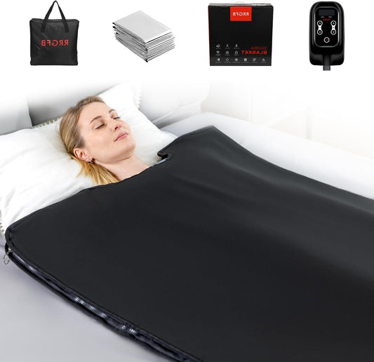 Infrared Sauna Blanket, Portable Sauna Blanket for Detoxification, Personal Sauna for Home Relaxation, 1-60 Minute Timer, 35-150 Degree Fahrenheit Temp Range, 6ftx2ft, Polyurethane Leather - QUORE