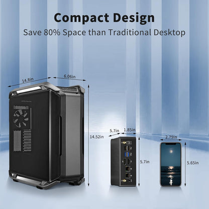 Mini PC i9, 16GB DDR5 RAM, 1TB PCIE 4.0 SSD met Core i9-12900H (tot 5,0 GHz) Desktop Computer, 1x HDMI, 1x DisplayPort, 1x USB4.0, 8K, 2,5G LAN, WiFi 6e, Windows 11 Pro