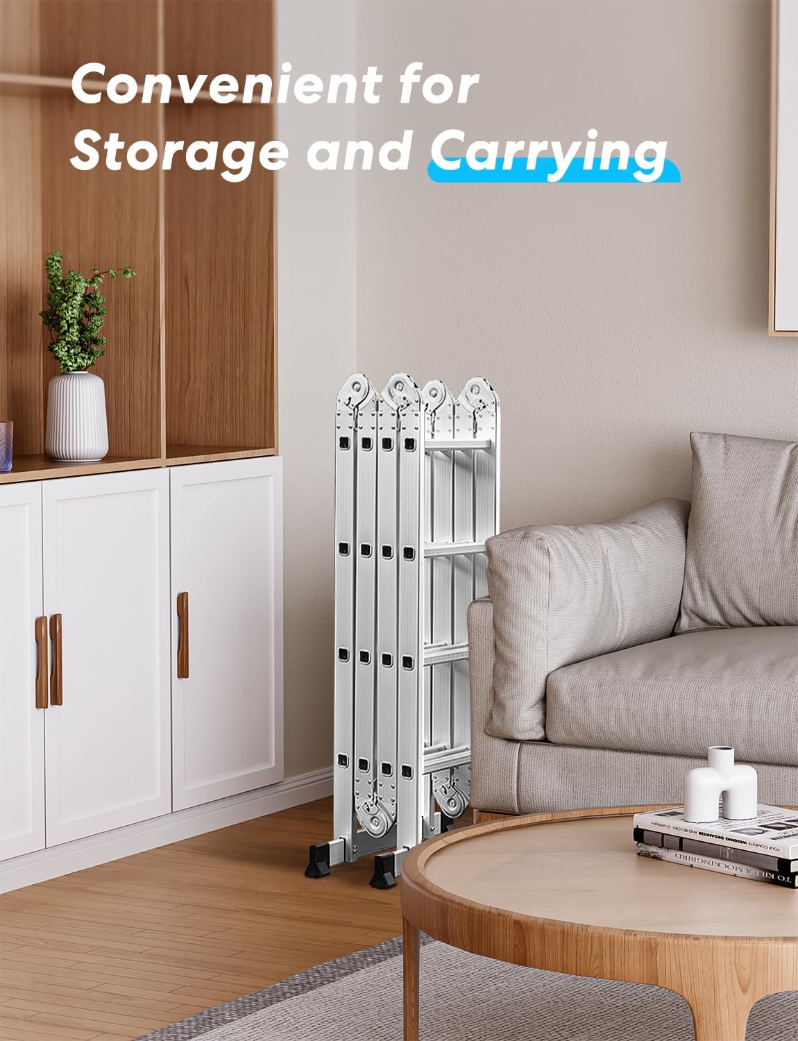 6-in-1 multifunctionele ladder, 4,7 m, inklapbare aluminium ladder, 4 x 4 scharnierende ladder met 16 treden, antislip, stabiel en robuust, tot 150 kg belastbaar, zilver