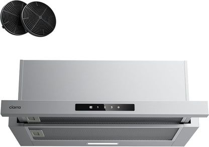 CIARRA CBCS6909A A+ afzuigkap 60cm, 600 m³/h,3 standen, geïntegreerde platte afzuigkap, met CBCF055 actieve koolfilter, zilver - QUORE