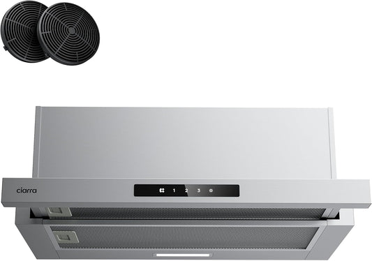 CIARRA CBCS6909A A+ afzuigkap 60cm, 600 m³/h,3 standen, geïntegreerde platte afzuigkap, met CBCF055 actieve koolfilter, zilver - QUORE