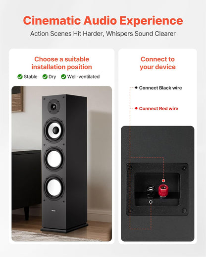 VEVOR Staande luidspreker, 2-weg systeem met 2,54 cm tweeter, 16,51 cm woofer, 200 W piekvermogen, 70 Hz - 20 kHz frequentierespons, robuuste MDF-behuizing, voor thuisaudio, afzonderlijk