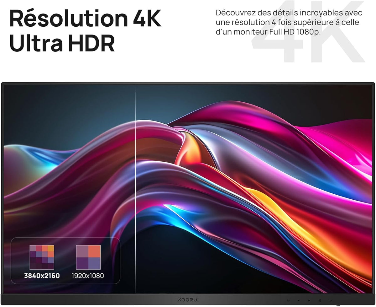 KOORUI N07 27 Inch PC Display, 4K Monitor UHD (3840 x 2160), IPS 60Hz HDR10 Adaptive Sync, 2x HDMI 2.0 & DisplayPort 1.4, VESA 100 x 100mm, Eye Care - QUORE